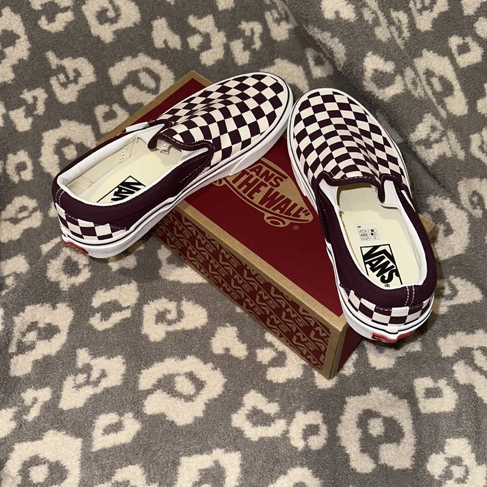 Vans Classic Slip-on Sneakers 🥰😍😘 Checkerboard Grape 🍇 wine New - Picture 10 of 17
